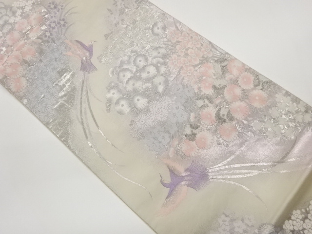 JAPANESE FUKURO OBI / PLATINUM​ FOIL / WOVEN FLOWERS